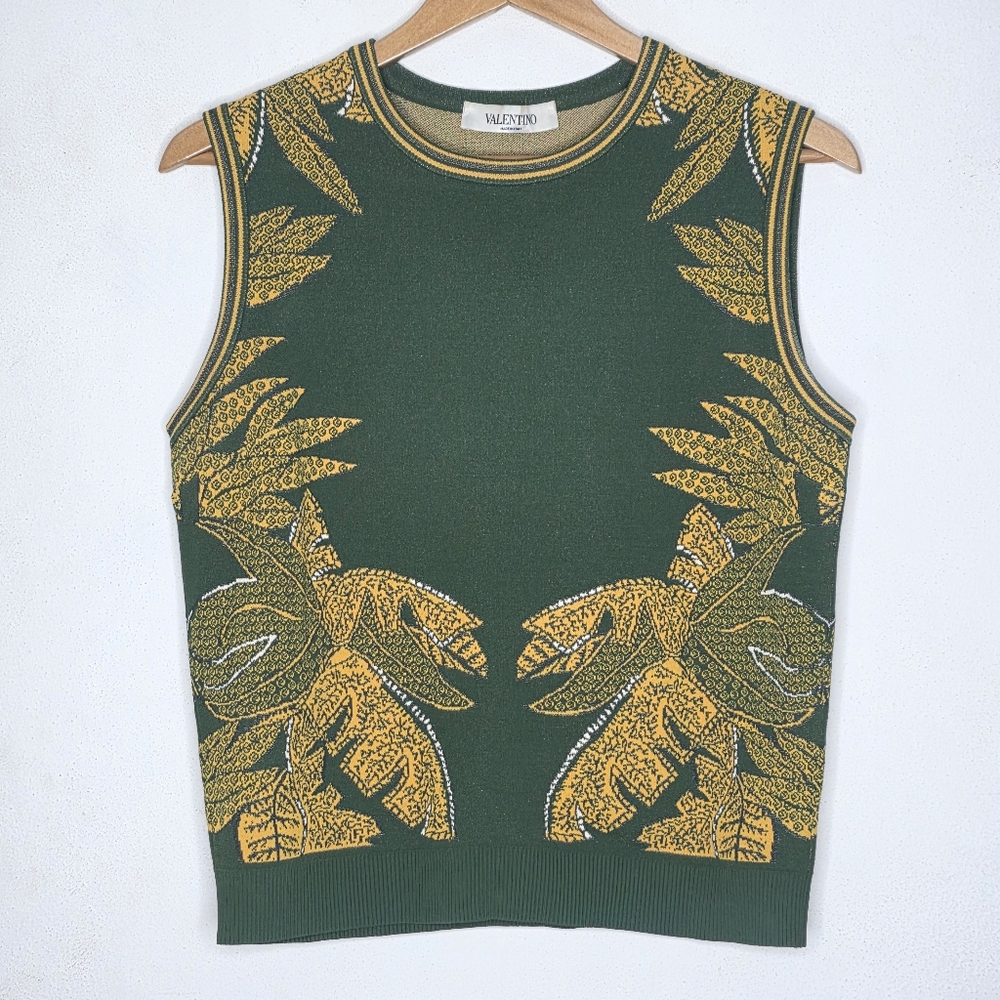 Valentino Garavani Spa Sleeveless Knit Top Green Palm Womens Large L